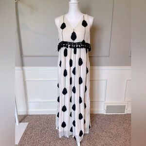Moulinette Souers sz 4 Anthropologie Vetements Beaded Maxi Dress Ivory Black